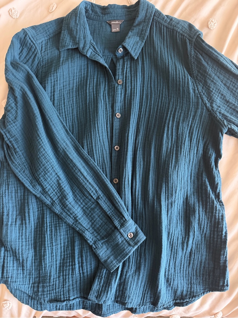 Eddie Bauer Teal Textured Long-Sleeve Button-Down Shirt